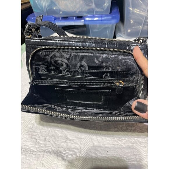 Brighton Black Leather Crossbody Bag With Zippered Pockets & Adjustable Strap - Picture 3 of 6